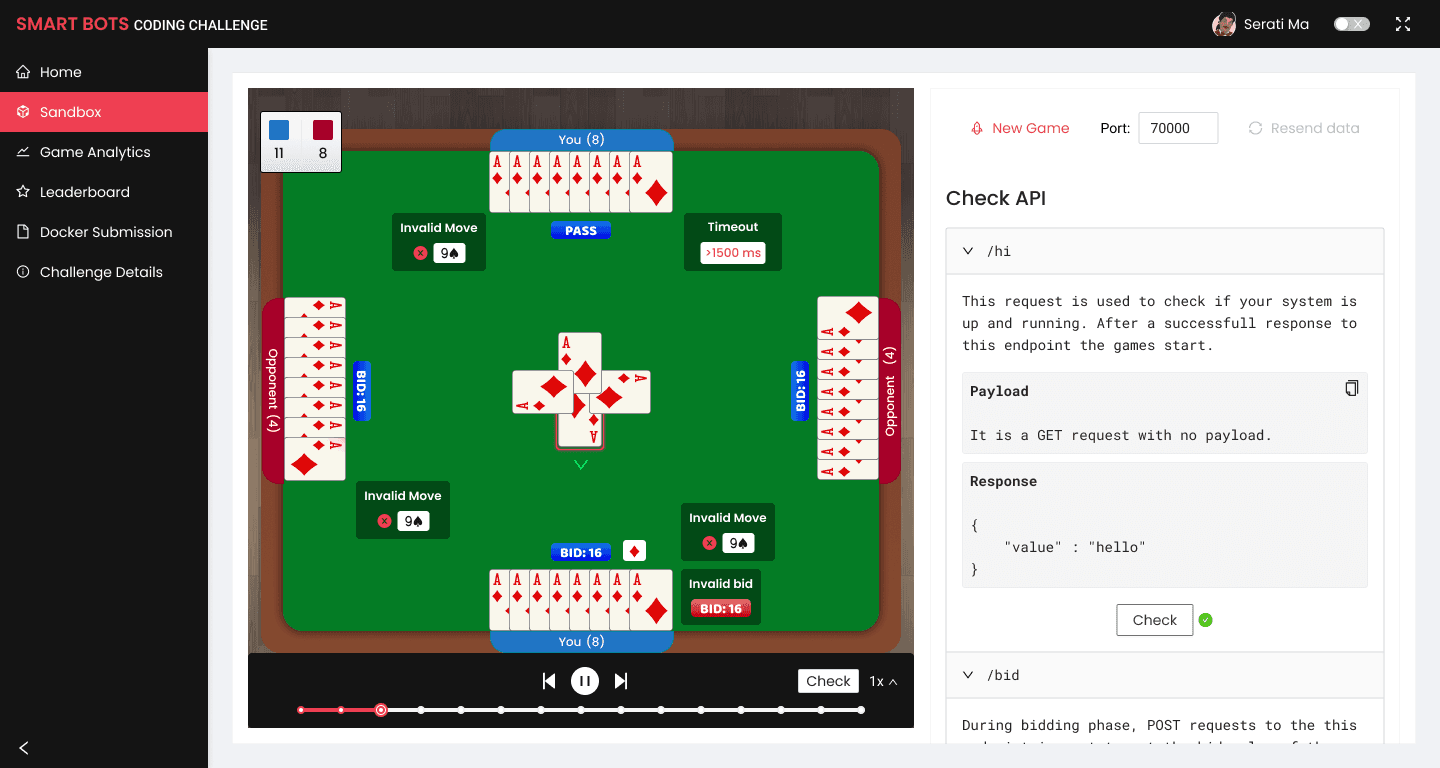 Sandbox page inside the dashboard